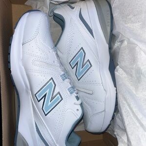 New Balance 608 White and Light Blue Athletic Shoes